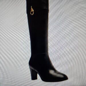 Arezzo Women's Vivian Leather Mid Block Knee High Boots Black Size 6.5. NIB